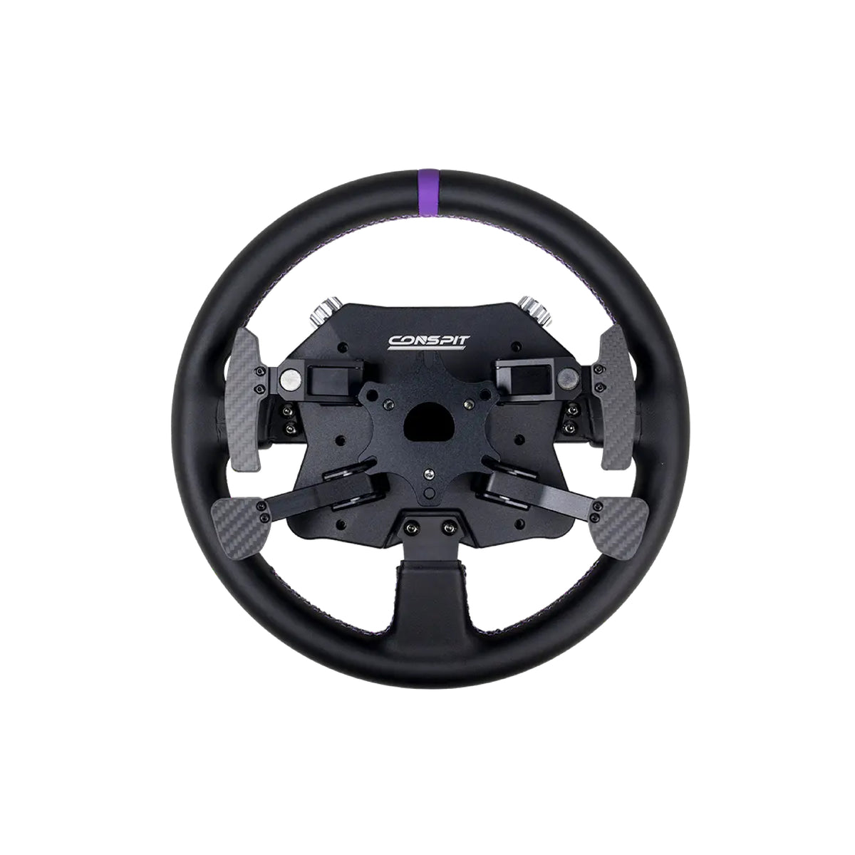 Conspit 310 APEX Steering Weel - achteraanzicht met magnetische schakkelflippers, koppelingsflippers, 70mm quick release adapter en leren buitenkant