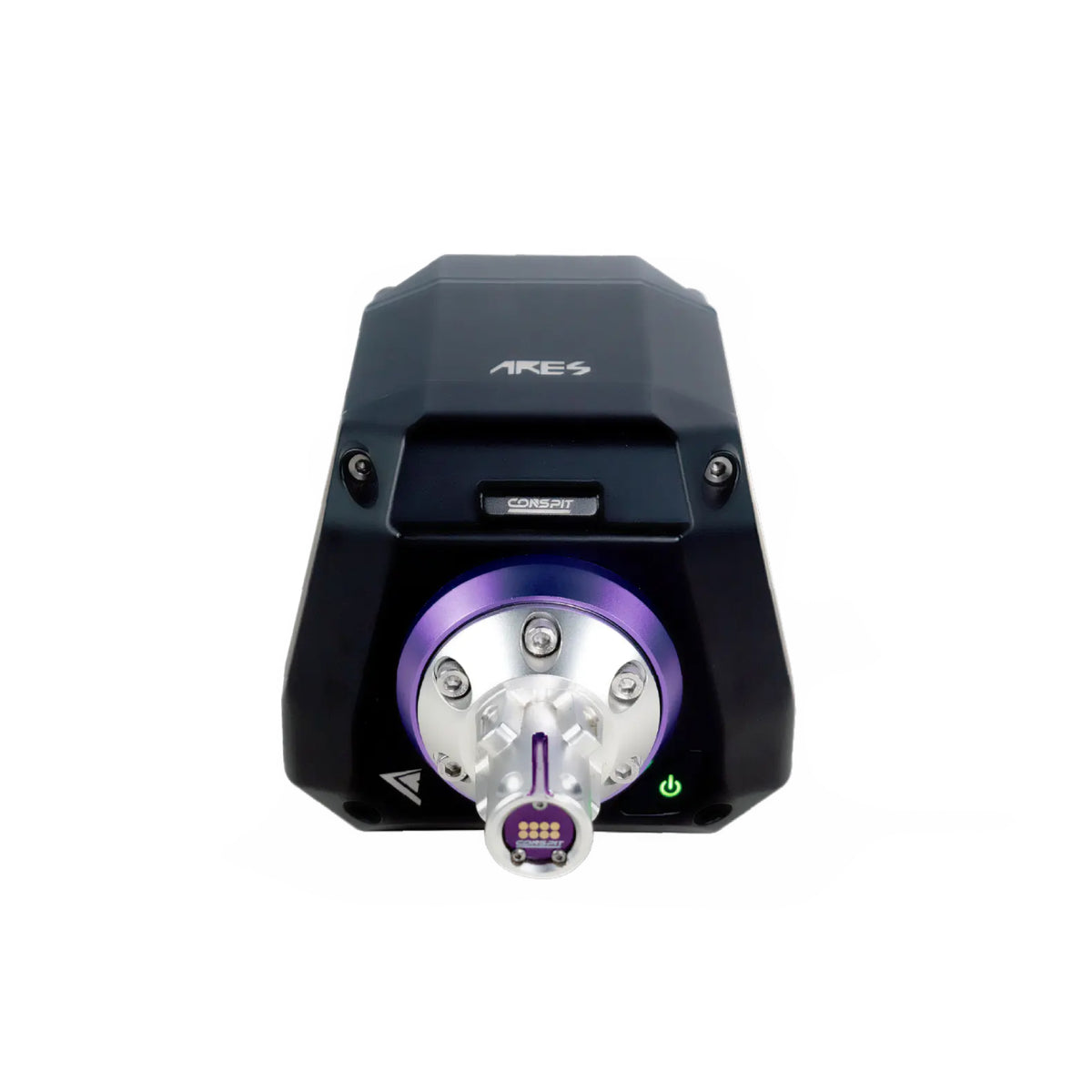 Conspit Ares 12Nm Direct Drive Wheelbase - vooraanzicht met CDP quick release, POGO module en aan/uit knop