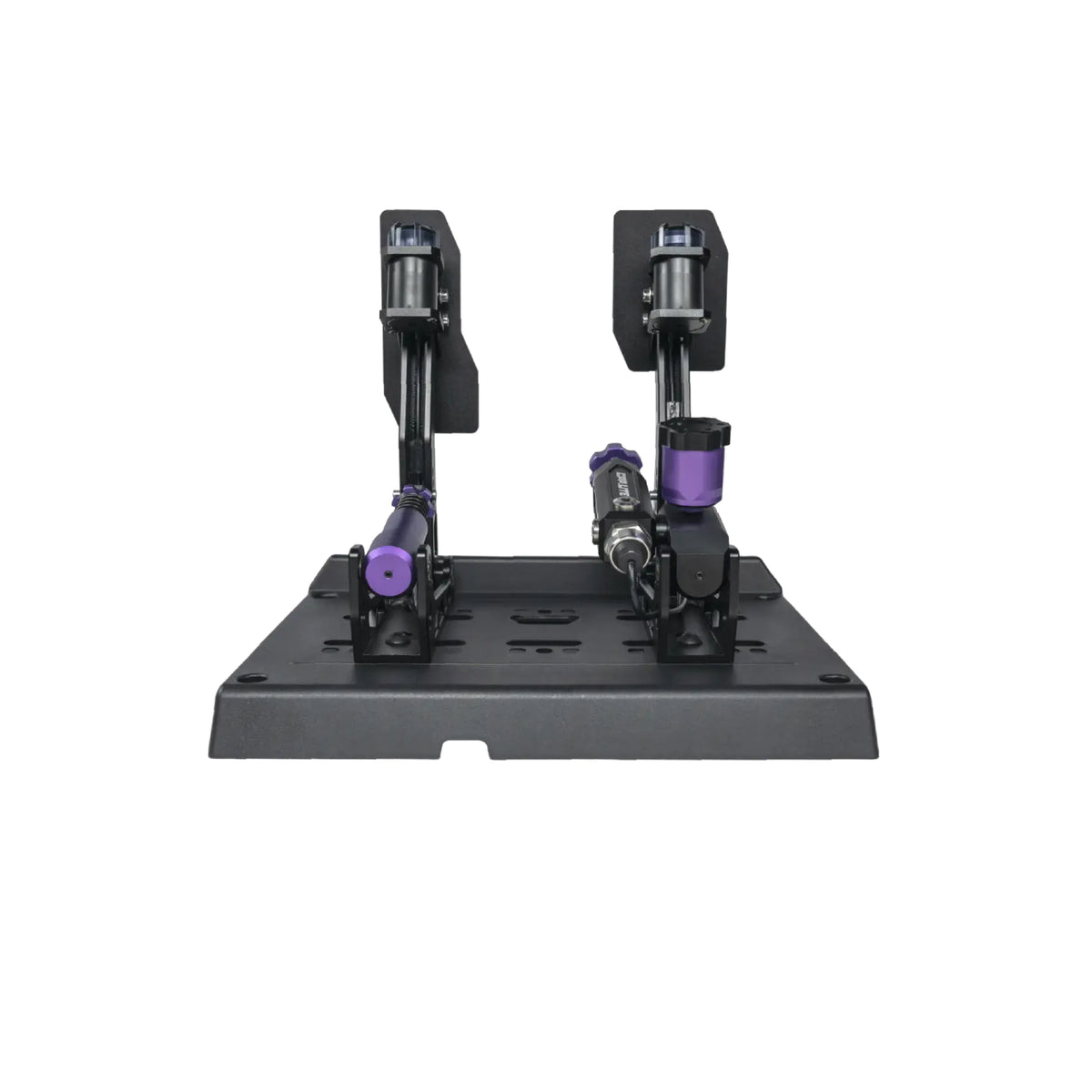 Conspit CPP Lite 2 Pedals - achteraanzicht met gaspedaal, hydraulisch rempedaal, olie reservoir, stelschroef en M-DVF vibratie modules