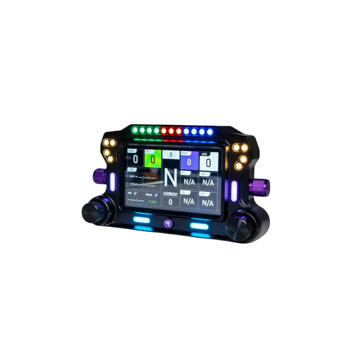Conspit CSD Simhub Dashboard - zijaanzicht met 5 inch display, rgb rmp verlichting en 4 encoderwielen