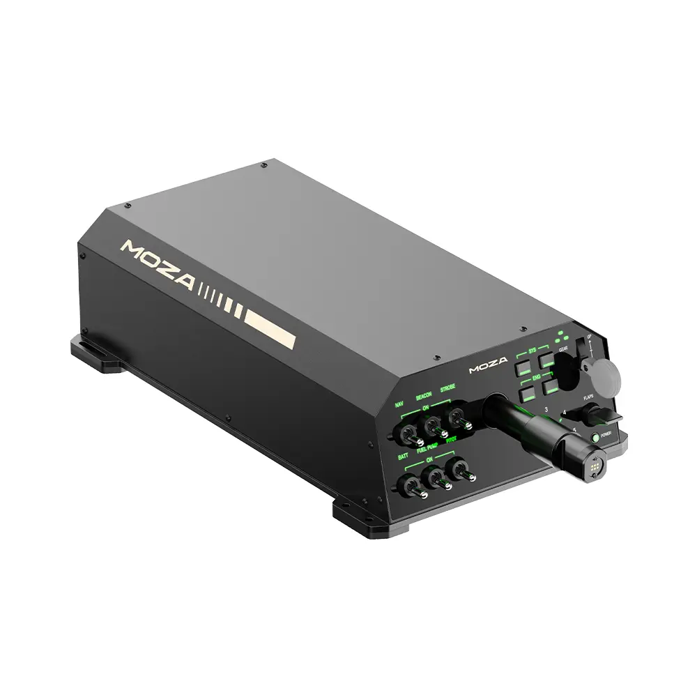 MOZA AY210 Force Feedback Yoke Base - linker vooraanzicht met bedieningspaneel