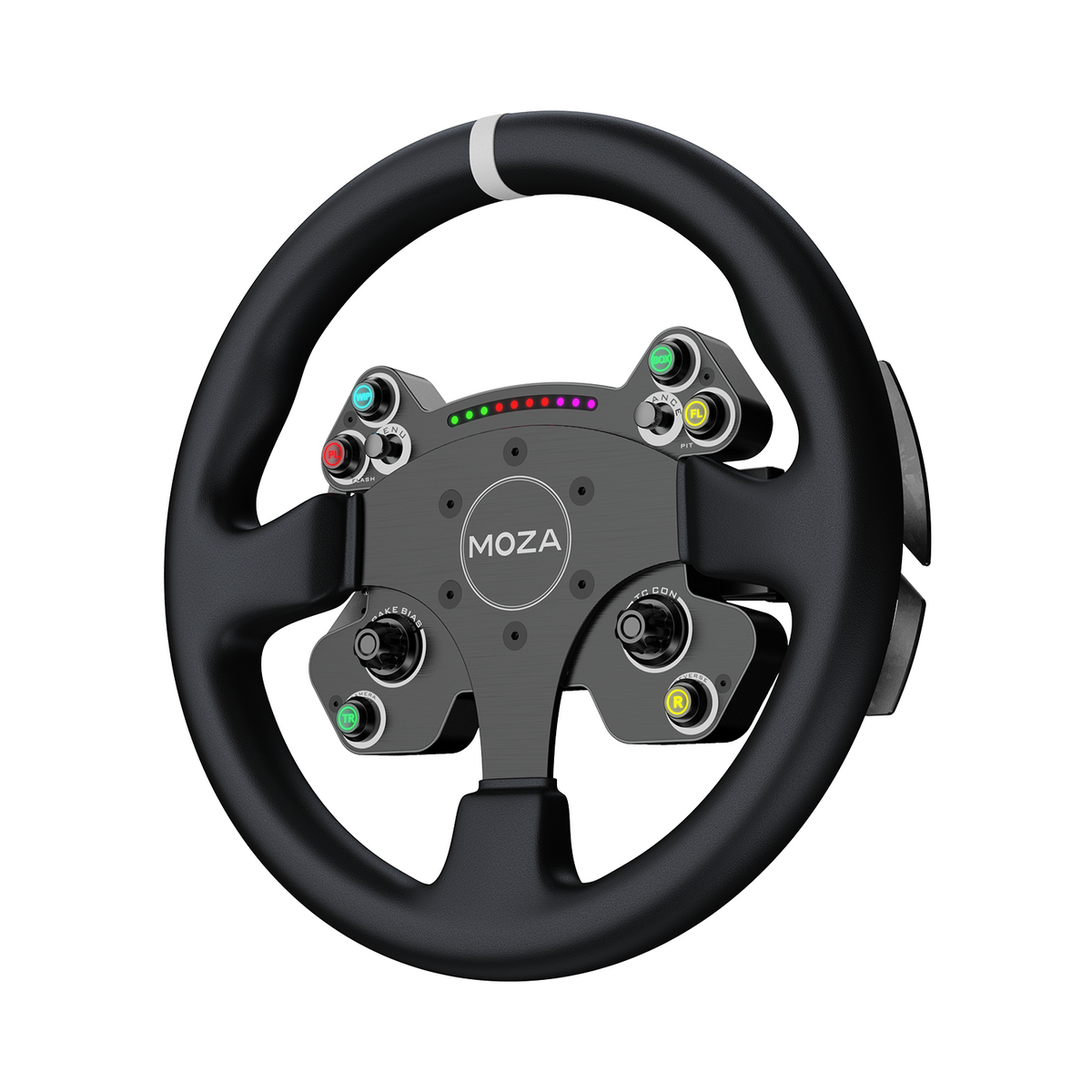 MOZA CS V2P Steering Wheel - zijaanzicht rechts met 6 RGB drukknoppen, 2 encoderwielen en 2 joysticks