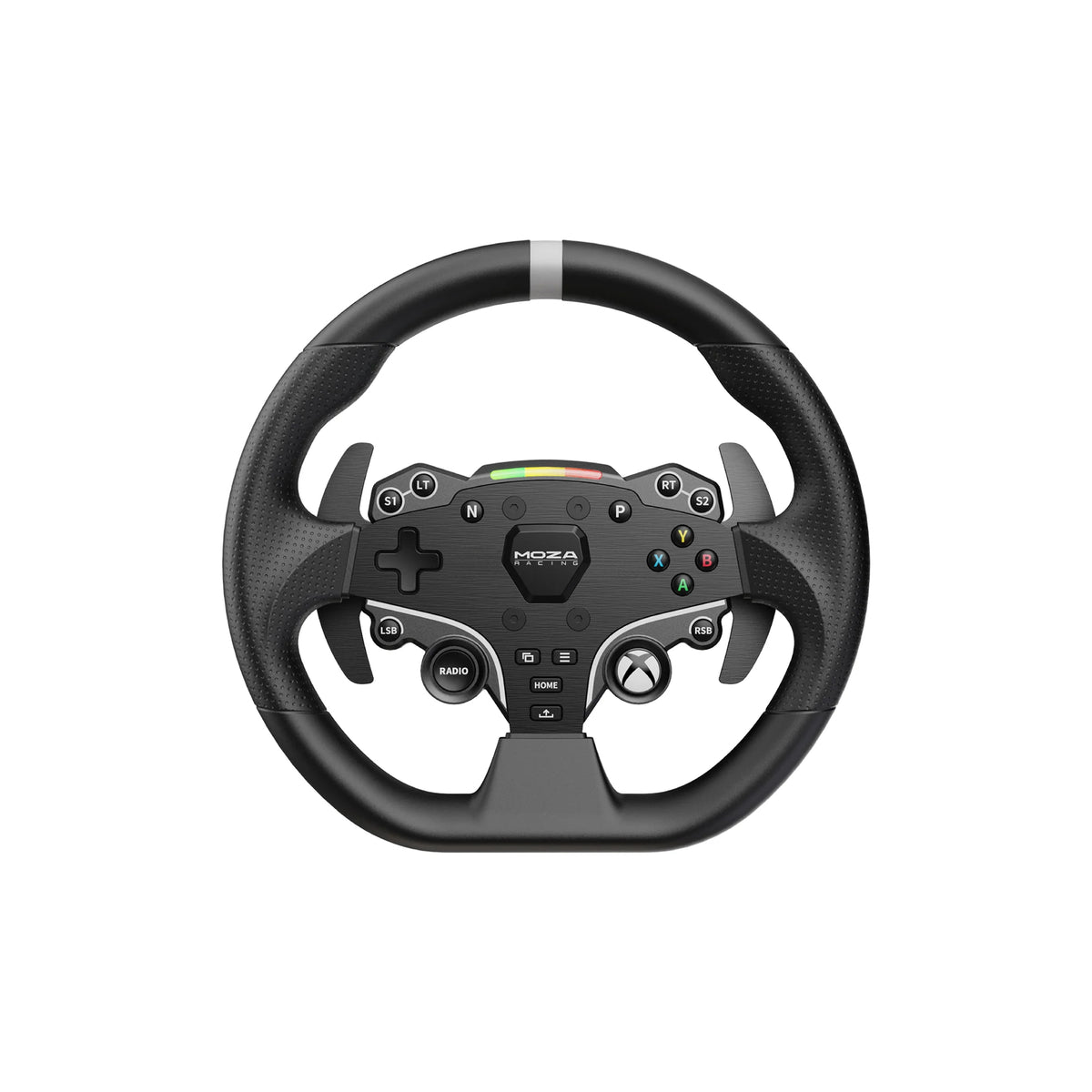 MOZA ESX Steering Wheel - vooraanzicht met 22 drukknoppen, RGB RPM lichtjes en Xbox logo