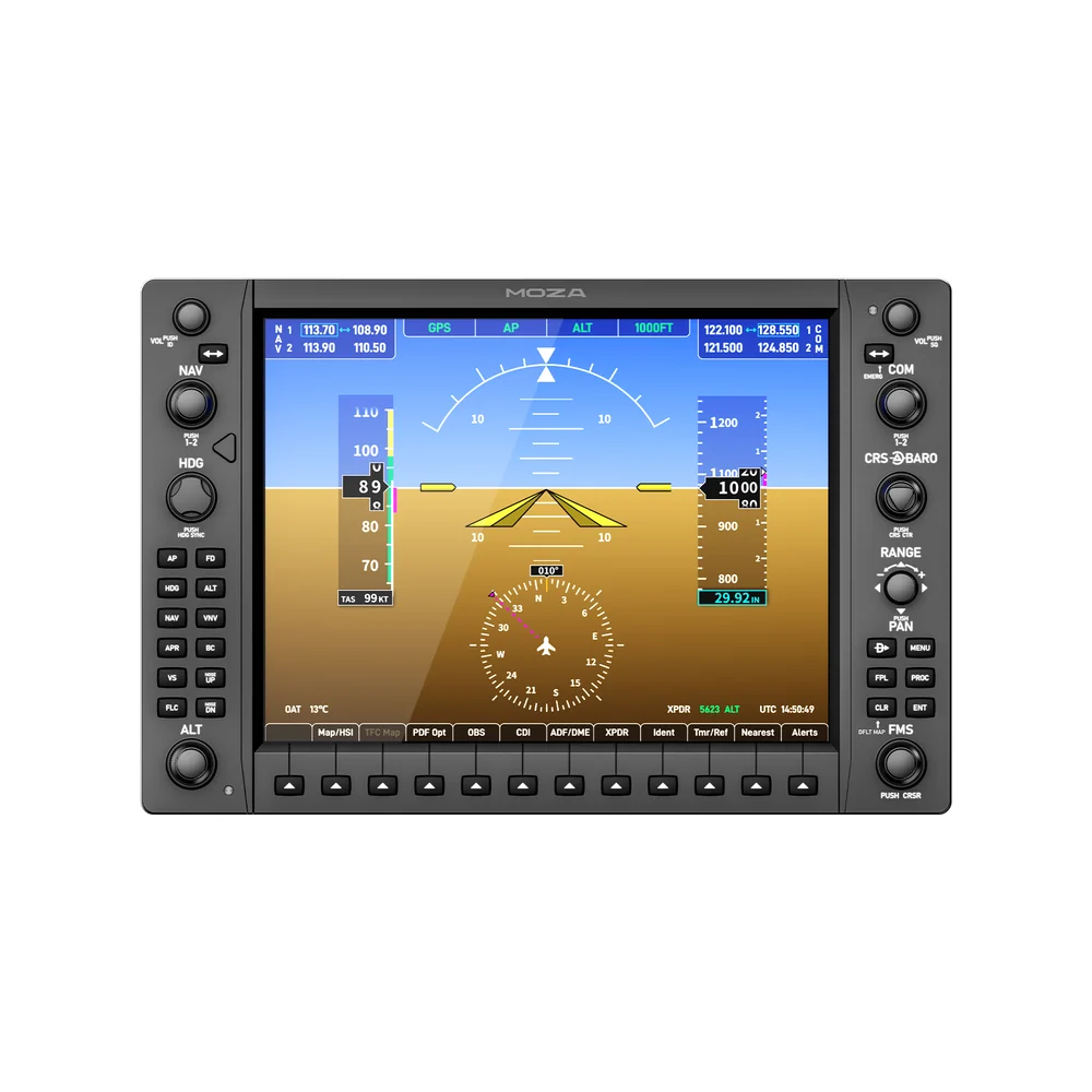 MOZA MGX1000 Instrument Panel - vooraanzicht met 10,4 inch scherm, drukknoppen en draaiknoppen