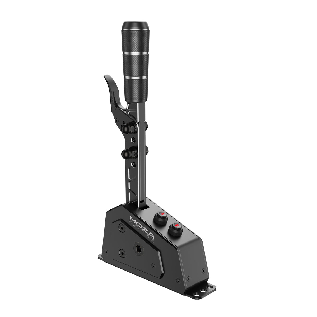 MOZA SGP Sequential Shifter - linker vooraanzicht met schakelknop, 2 RGB drukknoppen en multifunctionele hendel
