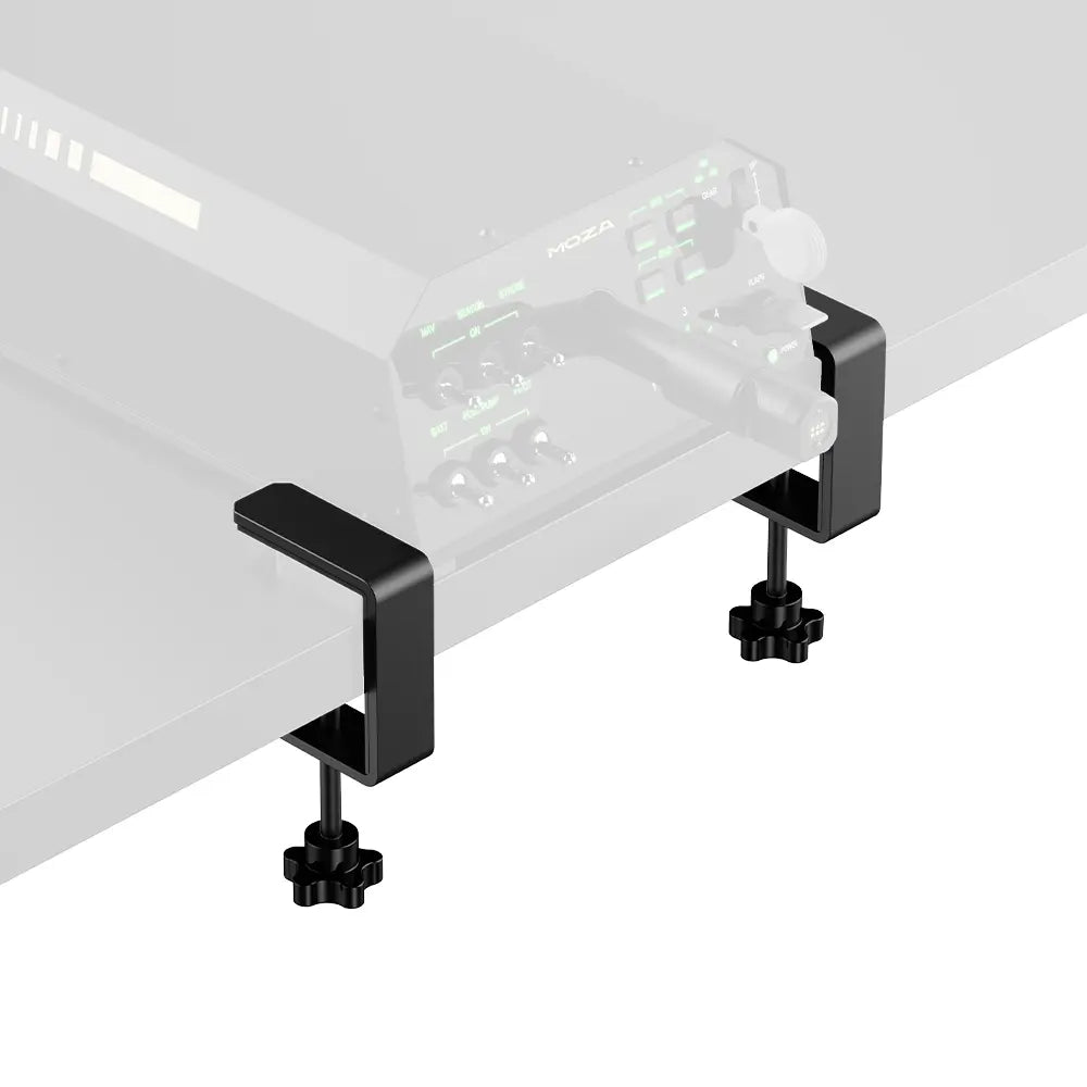 MOZA Table Clamp For Yoke - preview met MOZA AY1210 yoke base gemonteerd op een bureau