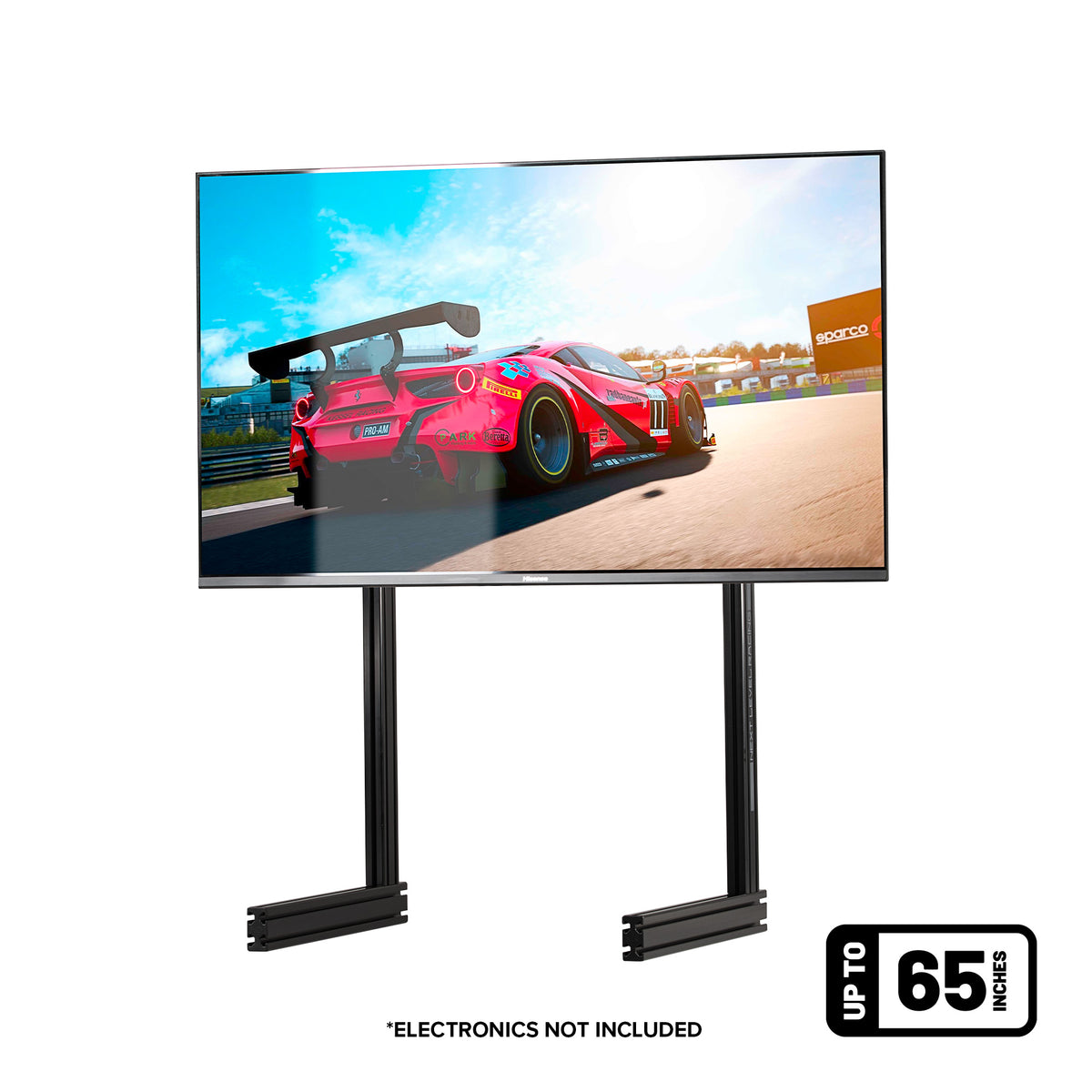 Next Level Racing Elite Free Standing Single Monitor Stand – Black Edition - preview met scherm gemonteerd