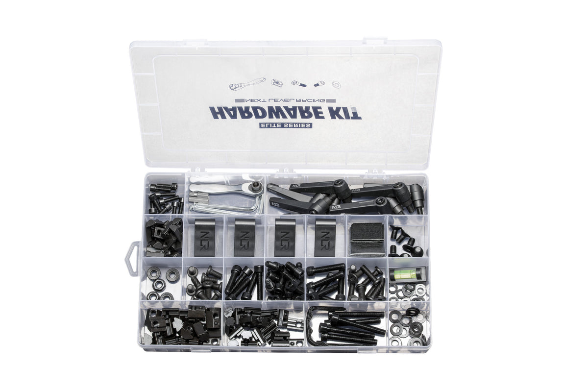 Next Level Racing Elite Hardware Kit - open doos met overzicht van inhoud