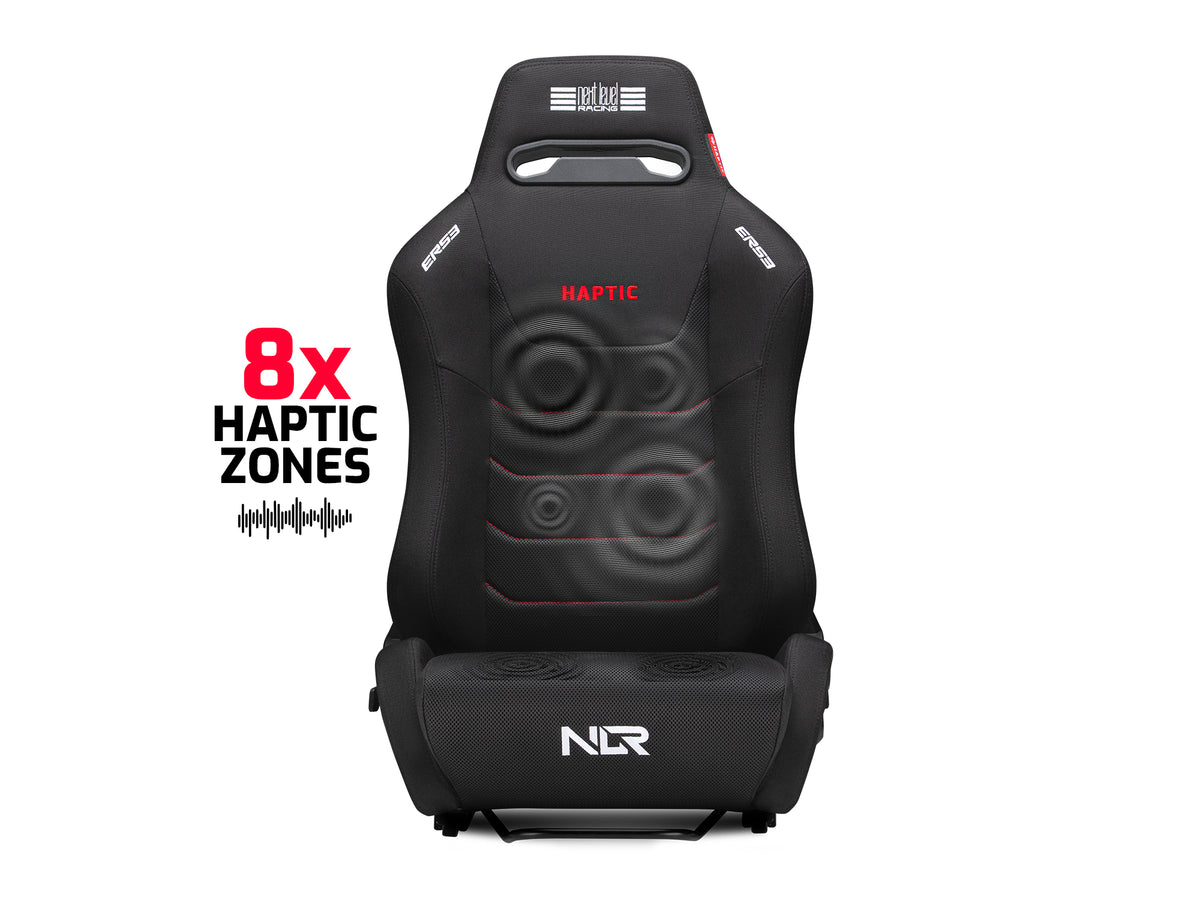 Next Level Racing ERS3 Haptic Feedback Sim Racing Seat - vooraanzicht met illustratie van 8 haptic motoren