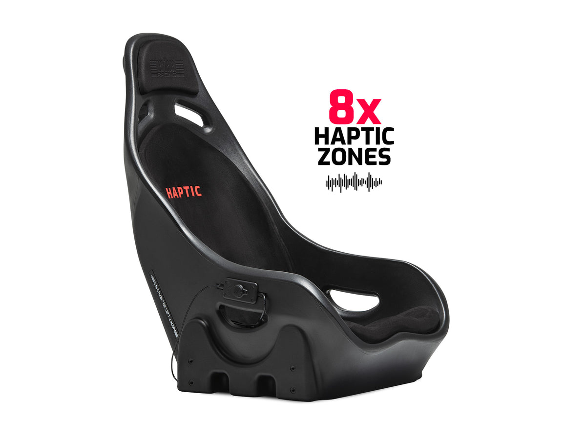 Next Level Racing ES1 Haptic Feedback Sim Racing Seat - zijaanzicht met vermelding van 8 haptic zones
