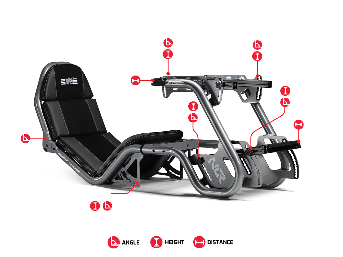 Next Level Racing – F-GT Pro Formula and GT Racing Cockpit – Grey Edition - overzicht aanpasbaarheid