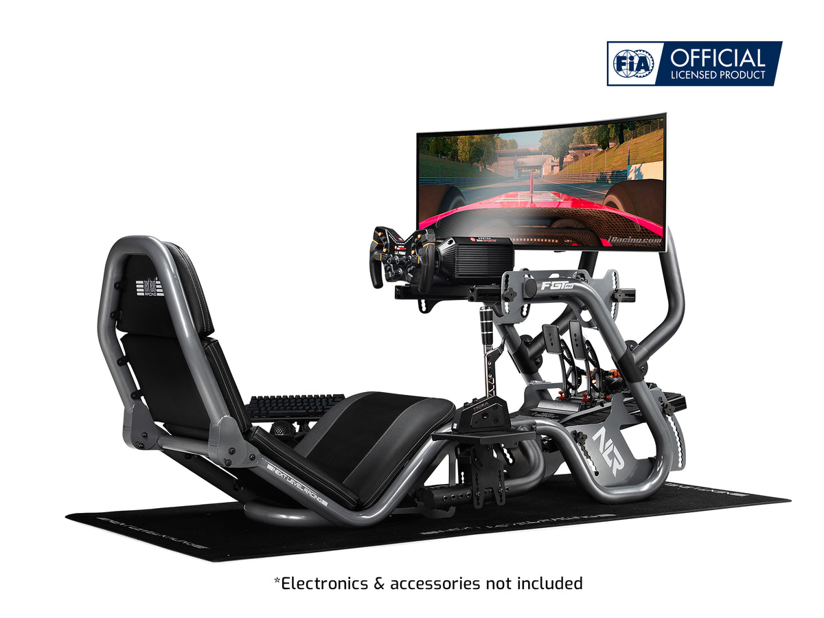 Next Level Racing – F-GT Pro Formula and GT Racing Cockpit – Grey Edition - preview met Asetek direct drive wheelbase, stuur, pedalen, shifter, f-gt pro direct monitor mount en ultra-wide monitor