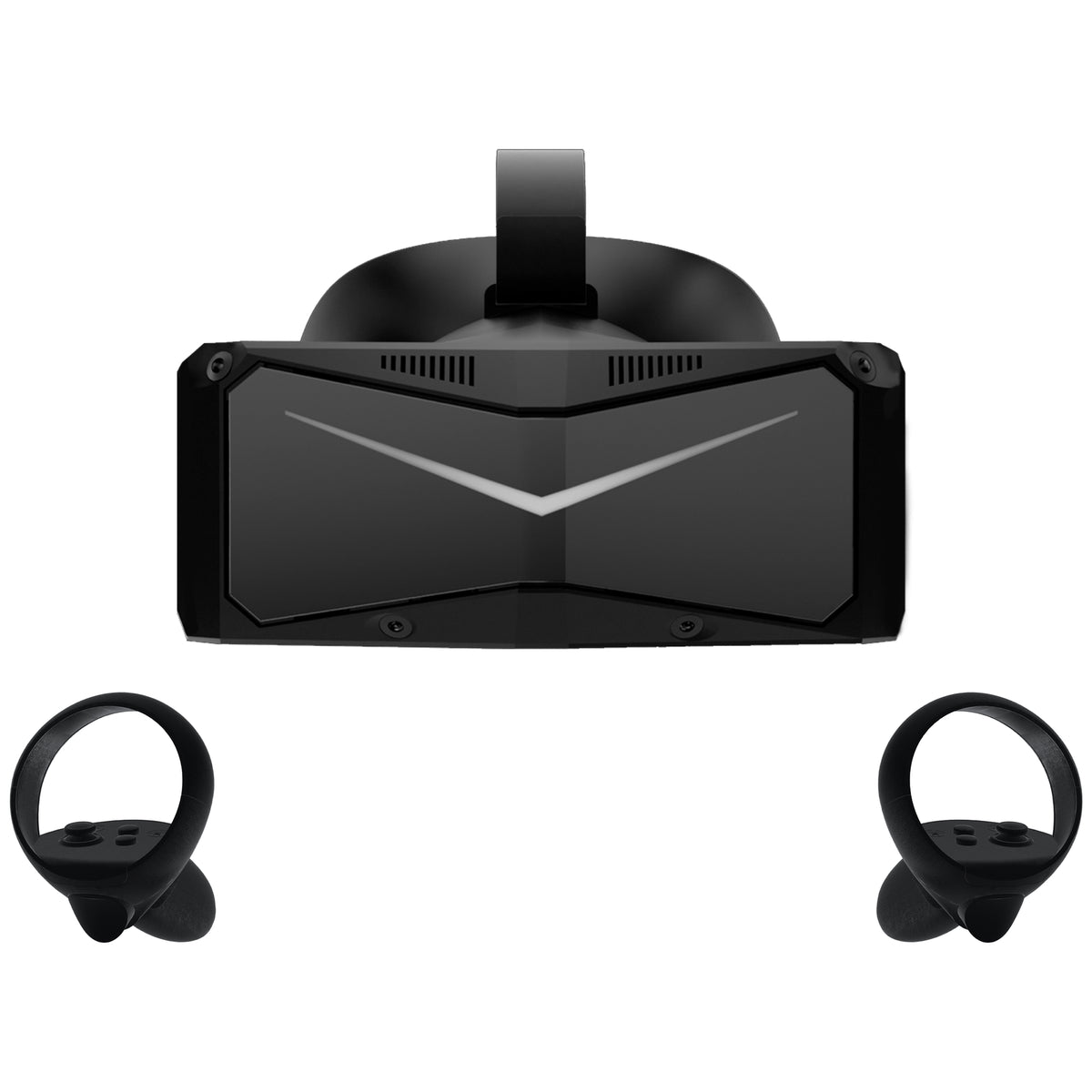 Pimax Crystal Light (Local Dimming) + Controllers - vooraanzicht van vr headset met controllers