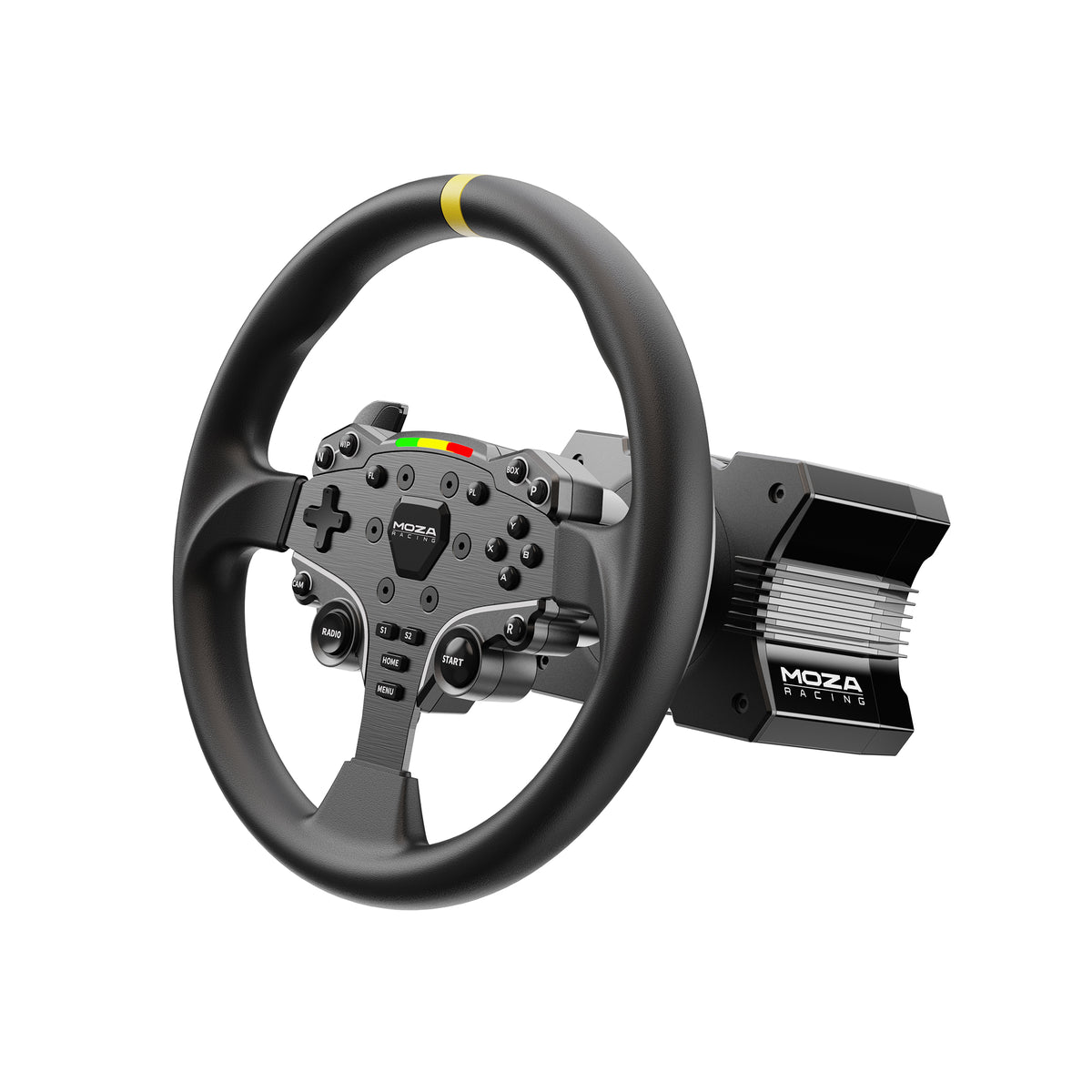 MOZA ES 12-inch Round Wheel Mod - preview geïnstalleerd op ES stuur en MOZA direct drive wheelbase