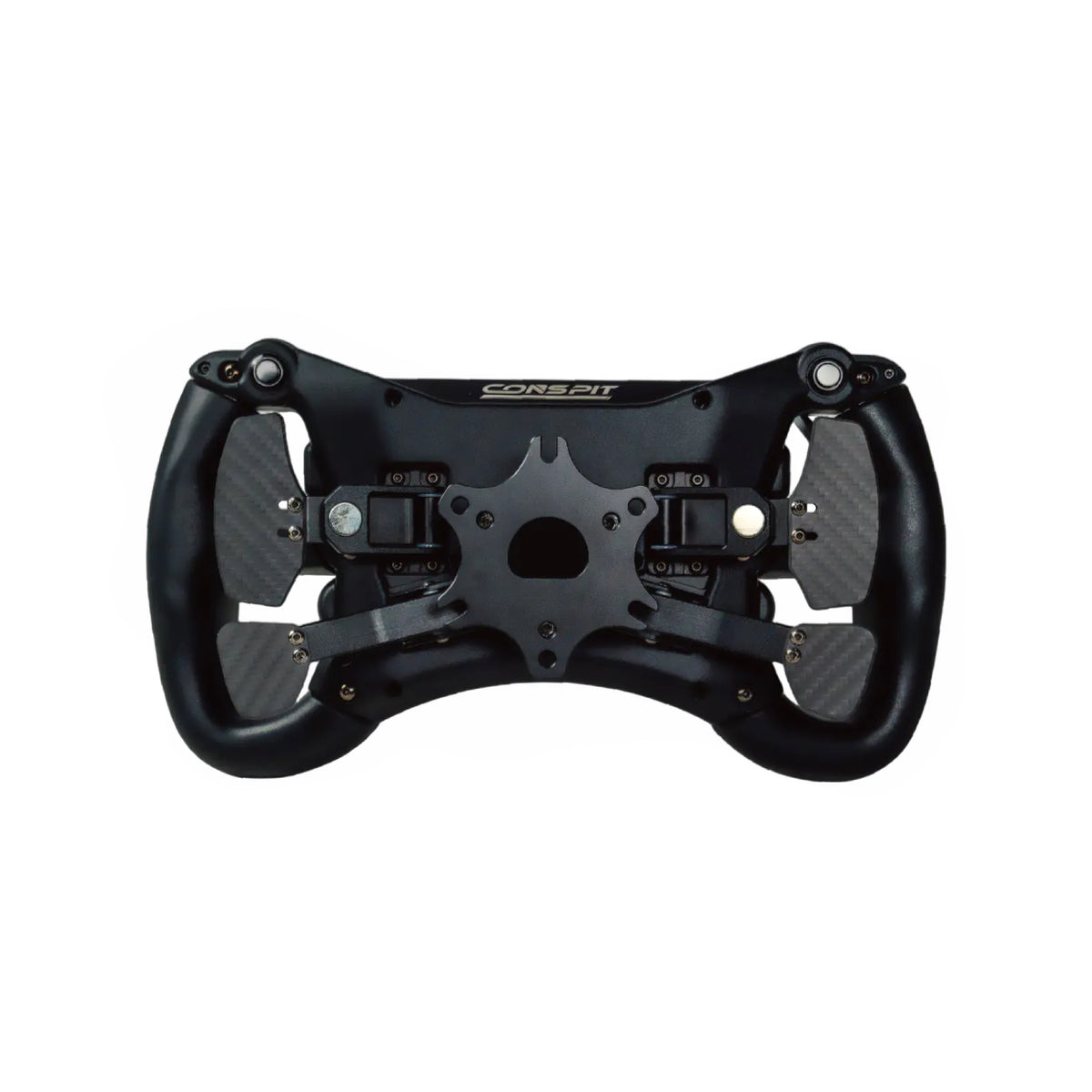 Conspit 300GT Steering Wheel - achteraanzicht met magnetische schakelflippers, koppelingsflippers, 70mm quick release adapter en 2 drukknoppen