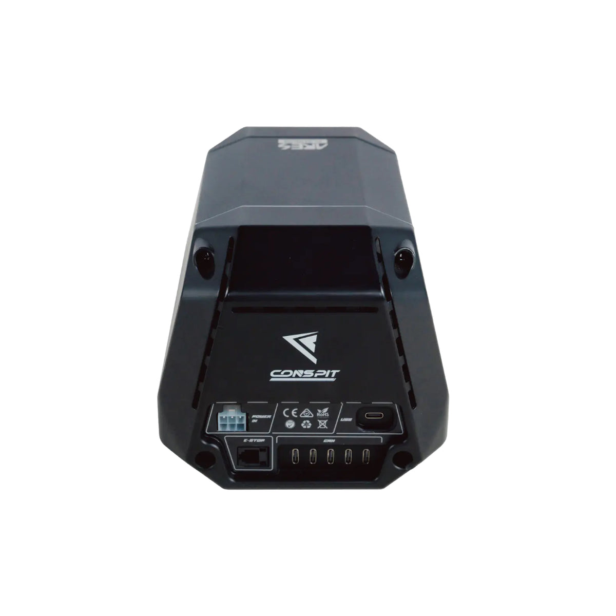 Conspit Ares Platinum 20Nm Direct Drive Wheelbase - achterkant met USB, voeding en E-STOP aansluitingen