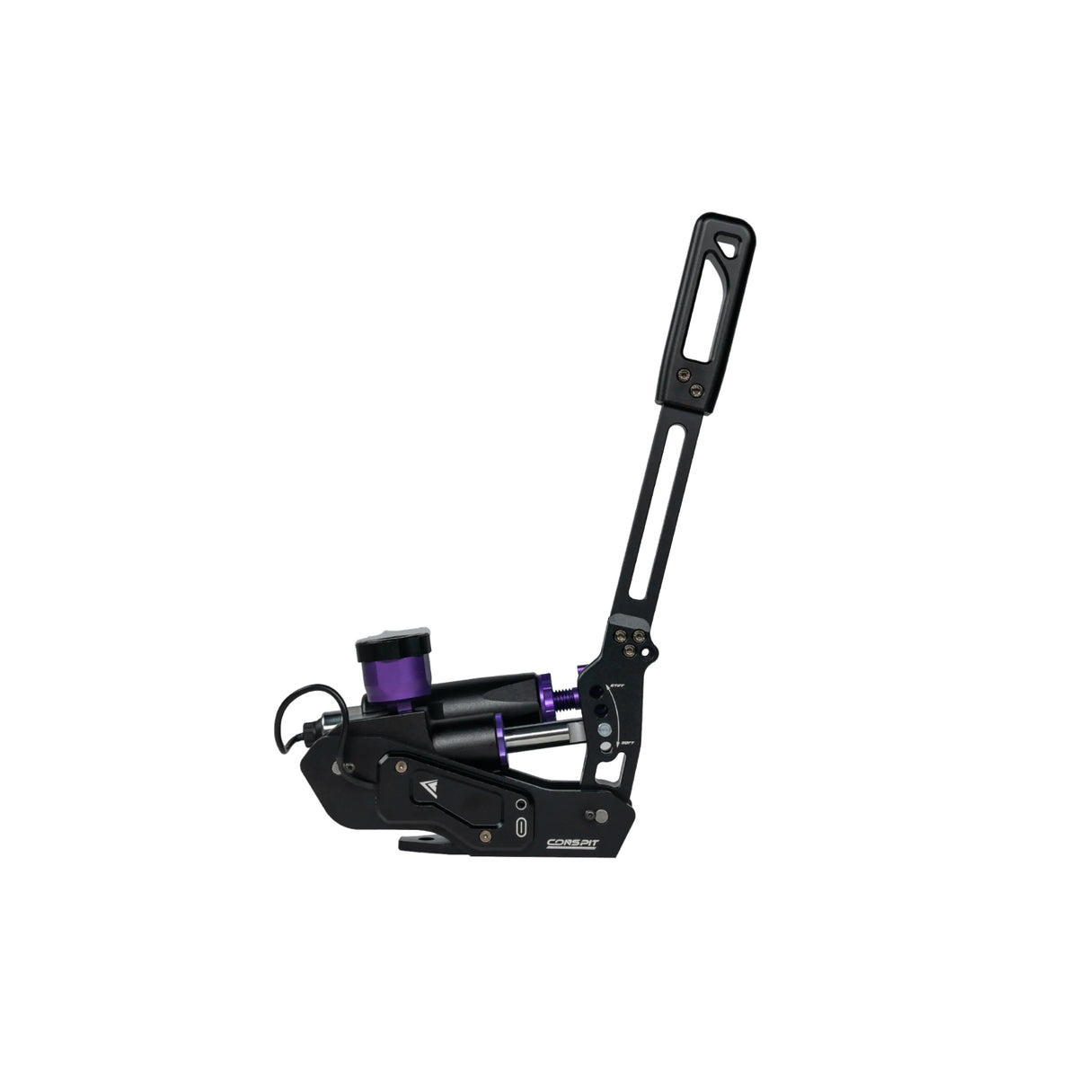 Conspit H3 Hydraulic Handbrake - zijaanzicht met hydraulisch mechanisme, verticale remhendel en afstellingsmogelijkheden