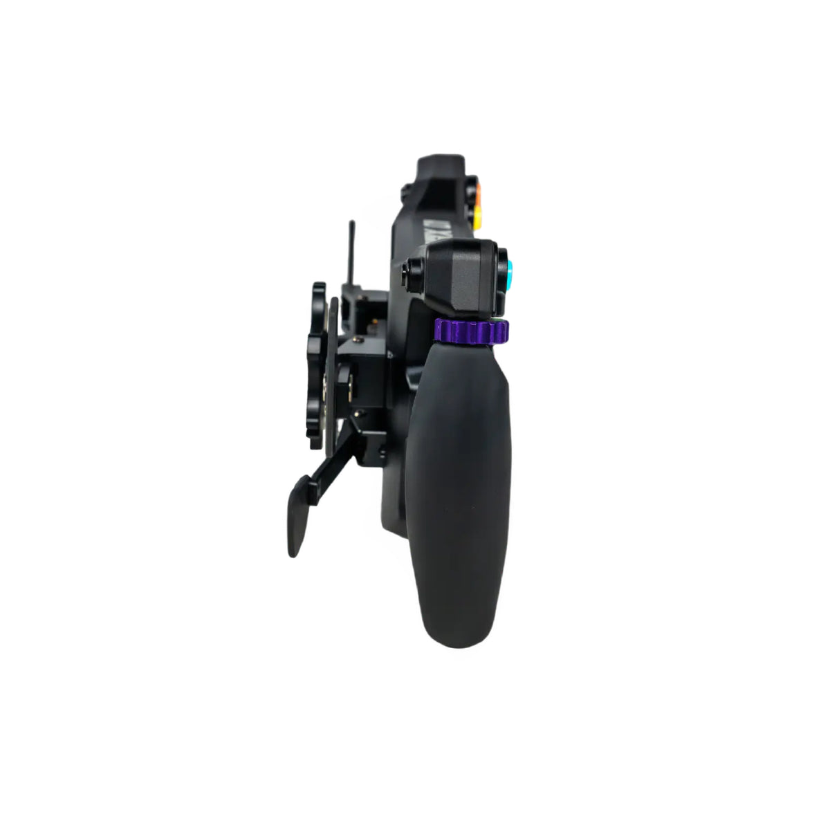 Conspit MAX01 Formula Steering Wheel - zijaanzicht met draaiknop, magnetische schakelflippers en koppelingsflippers