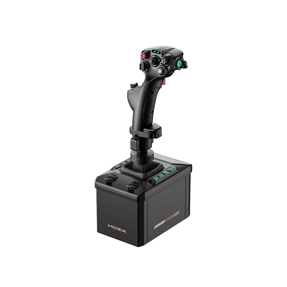 MOZA AB6 Flight Simulator Bundle - rechter vooraanzicht met AB6 force feedback base en MHG flightstick