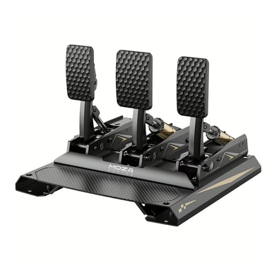 MOZA CRP2 Load Cell Pedals - zijaanzicht rechts met load cell rempedaal, gaspedaal, koppelingspedaal en pedaalplaat
