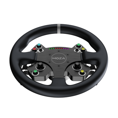 MOZA CS V2P Steering Wheel - onderaanzicht met 6 RGB drukknoppen, 2 encoderwielen en 2 joysticks