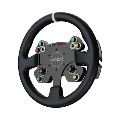 MOZA CS V2P Steering Wheel - zijaanzicht rechts met 6 RGB drukknoppen, 2 encoderwielen en 2 joysticks