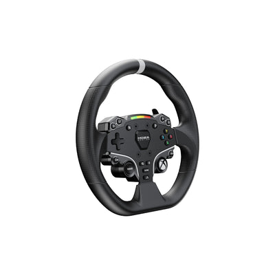 MOZA ESX Steering Wheel - linker vooraanzicht met 22 drukknoppen, RGB RPM lichtjes en Xbox logo