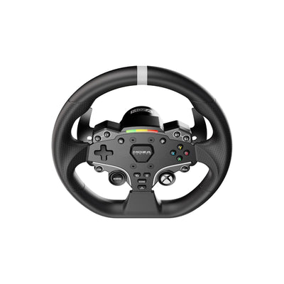 MOZA ESX Steering Wheel - schuin vooraanzicht met 22 drukknoppen, RGB RPM lichtjes en Xbox logo