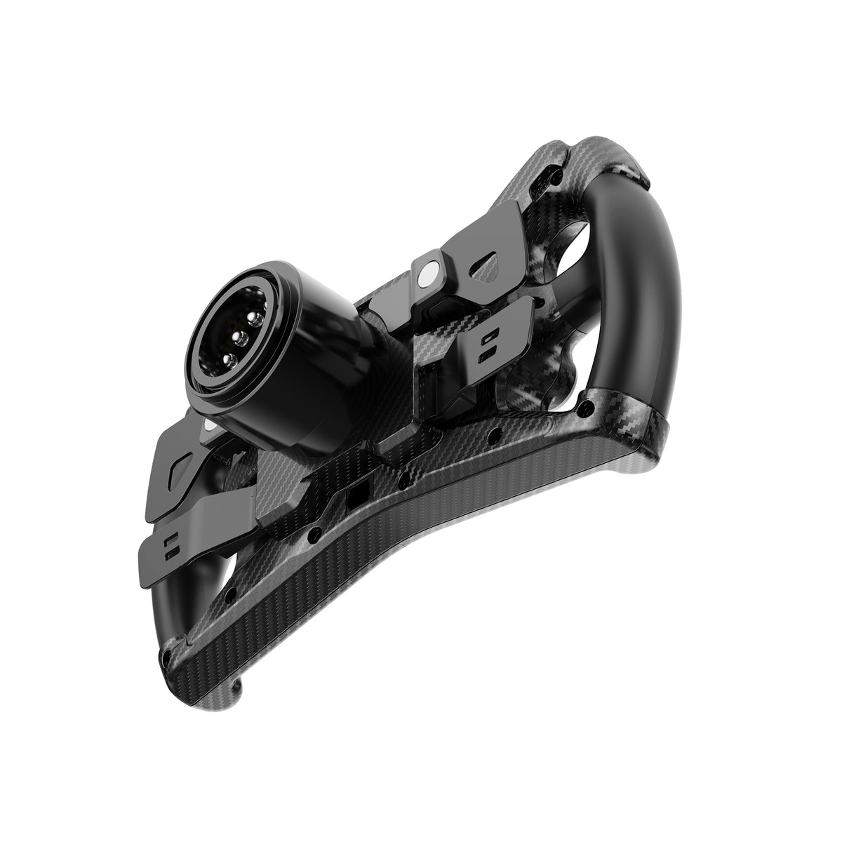 MOZA KS Steering Wheel - onderaanzicht met magnetische schakelflippers, dubbele koppeling en quick release