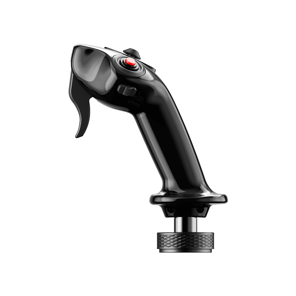 MOZA MA3X Flightstick - rechter zijaanzicht met trigger, rode drukknop en quick release