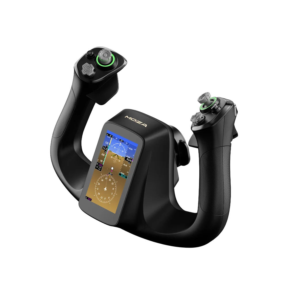 MOZA MFY Pro Yoke - rechter vooraanzicht met 4,3 inch touchscreen, drukknoppen en joysticks