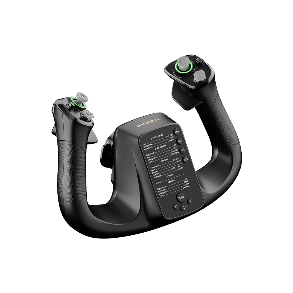 MOZA MFY Yoke - linker vooraanzicht met drukknoppen en joysticks