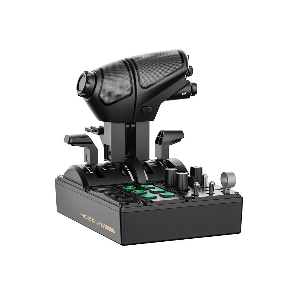 MOZA MTQ Throttle Panel - linker vooraanzicht met throttle, flap control, drukknoppen en schakelaars