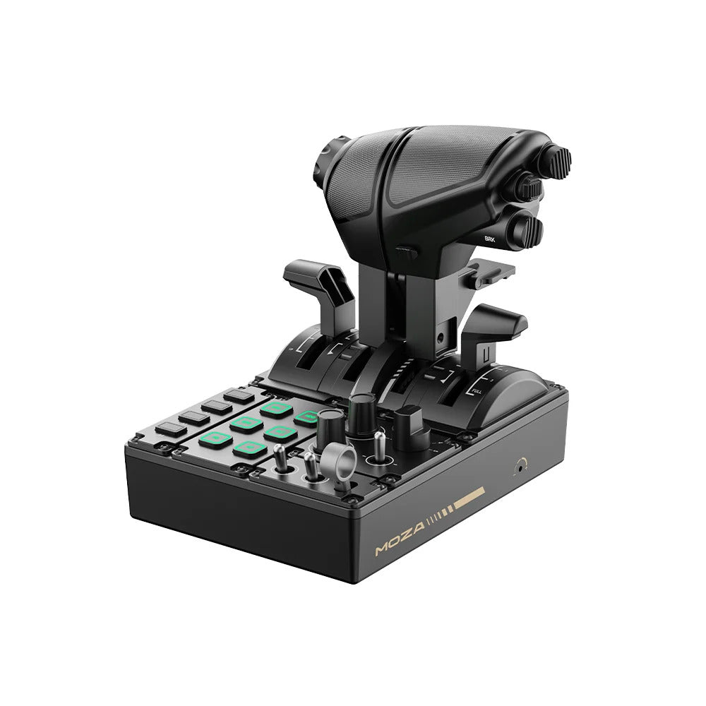 MOZA MTQ Throttle Panel - rechter vooraanzicht met throttle, flap control, drukknoppen en schakelaars