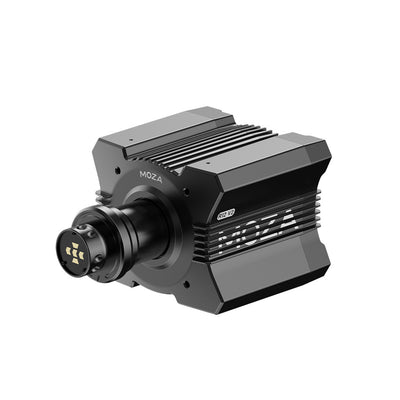 MOZA R12 V2 Direct Drive Wheel Base - rechter vooraanzicht met quick release, MOZA logo en R12 V2 logo