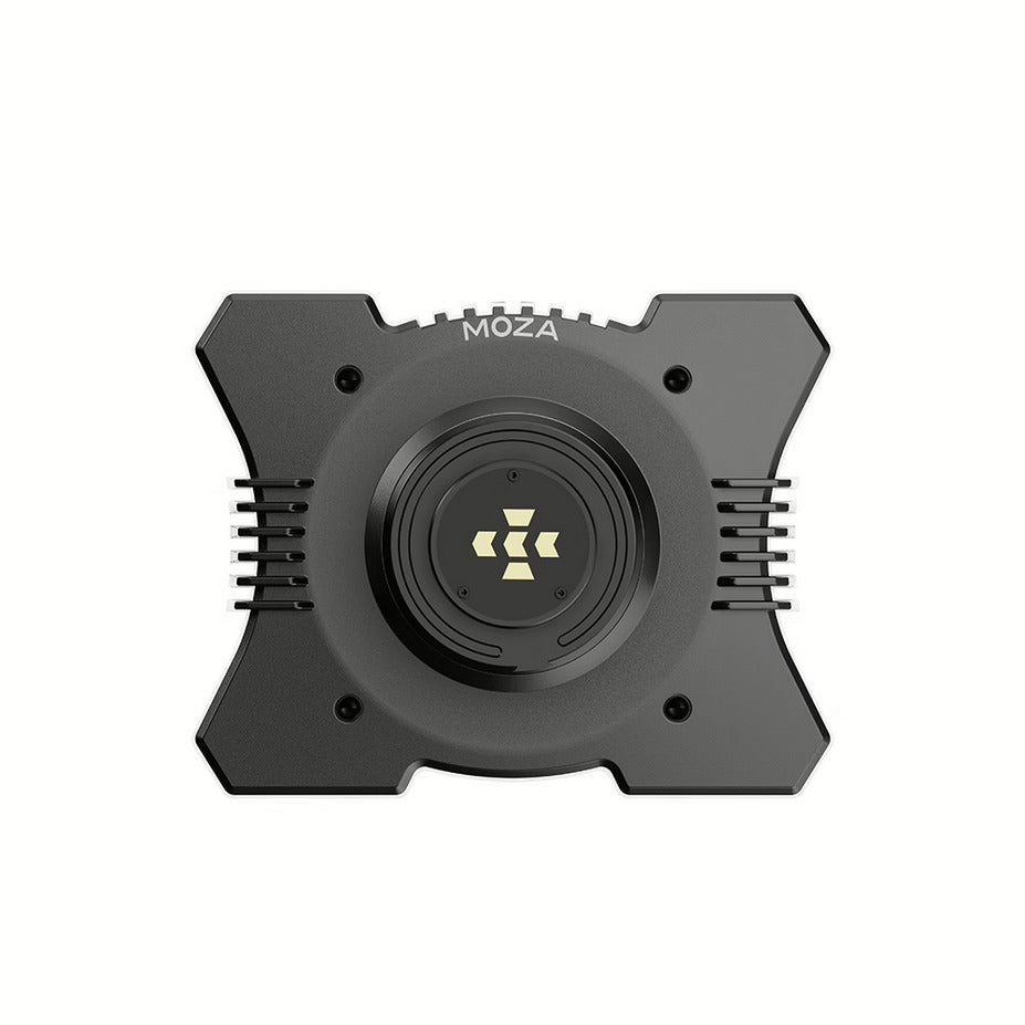 MOZA R12 V2 Direct Drive Wheel Base - vooraanzicht met quick release, MOZA logo en 4 montagegaten