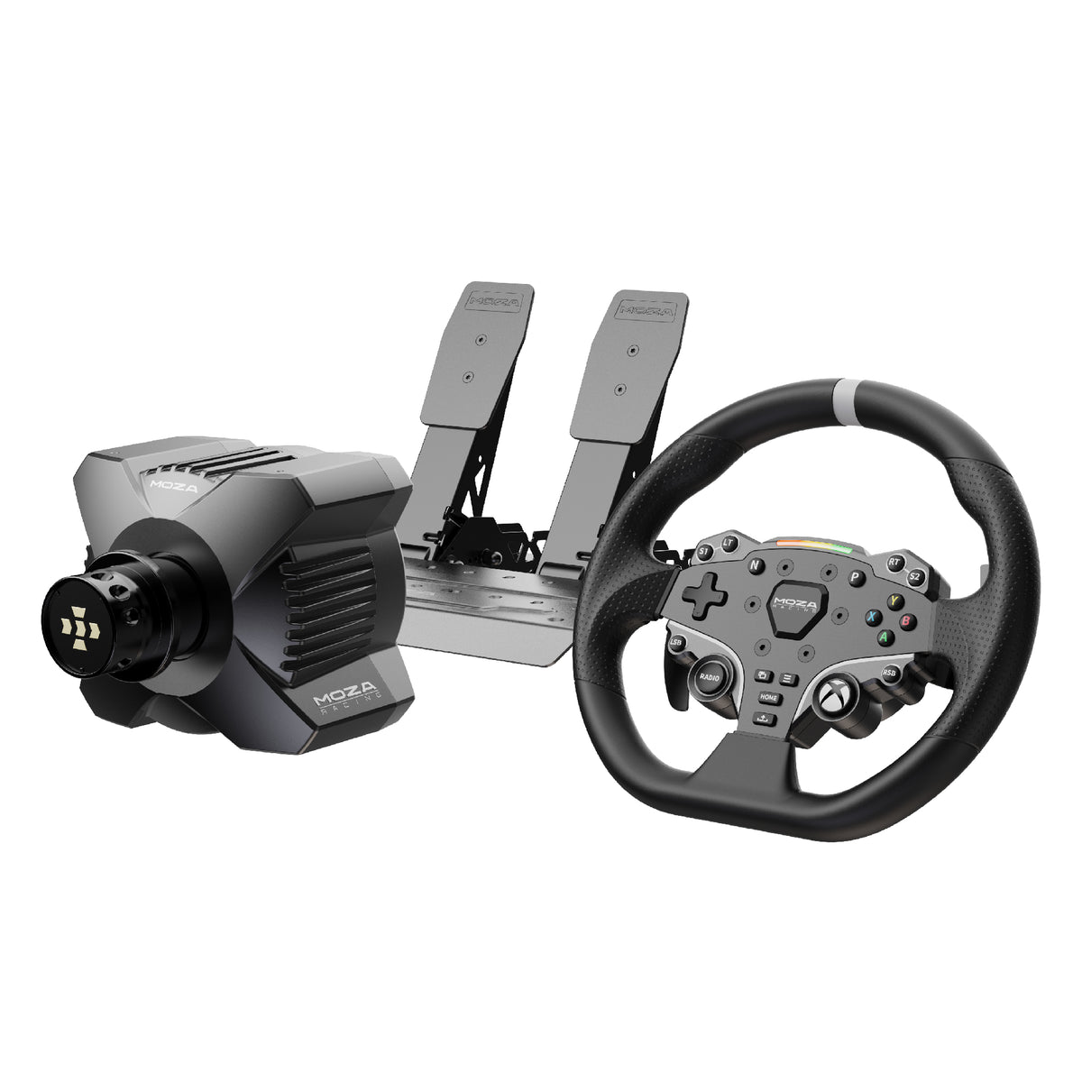 MOZA R3 Bundle (Xbox & PC) - set overzicht met ESX stuur, R3 direct drive wheelbase en SR-P Lite pedalen