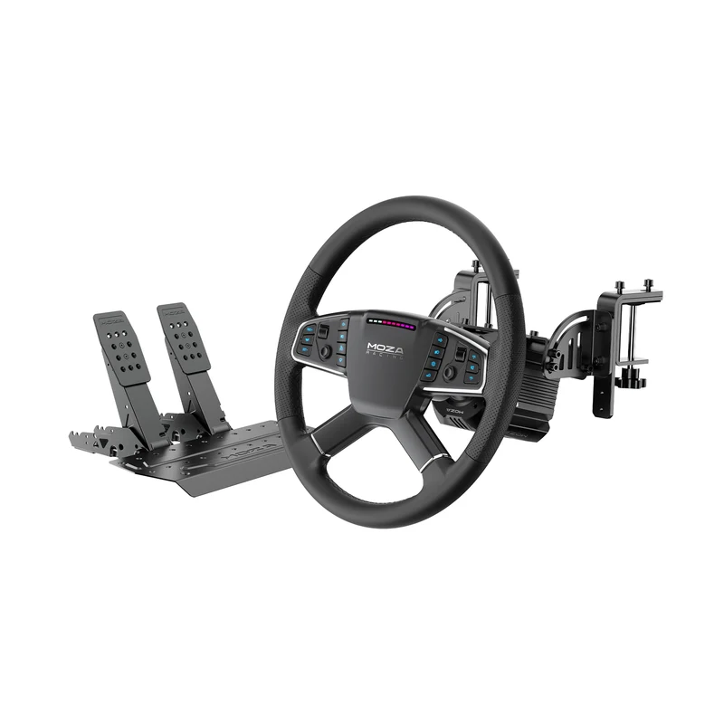 MOZA R5 Pro Truck Bundle - set overzicht met R5 Pro direct drive wheelbase, TSW vrachtwagen stuur en SRP Lite2 pedalen