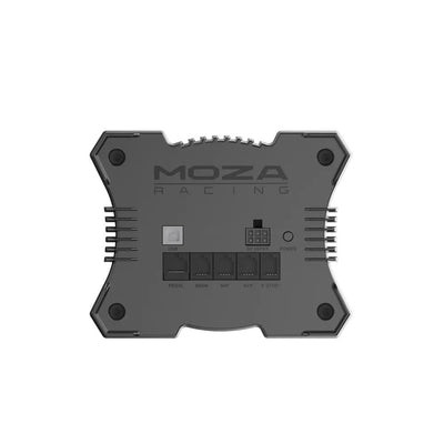 MOZA R9 V3 Direct Drive Wheel Base - achteraanzicht met MOZA logo, USB poort, voedingspoort en data poorten