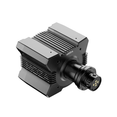 MOZA R9 V3 Direct Drive Wheel Base - linker vooraanzicht met quick release en MOZA logo