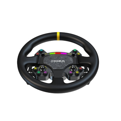 MOZA RS V2 Steering Wheel - onderaanzicht met RGB RPM indicator, 10 RGB drukknoppen, 2 joysticks, 2 encoderwielen