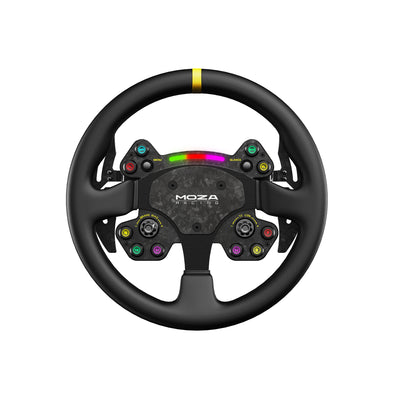 MOZA RS V2 Steering Wheel - vooraanzicht met RGB RPM indicator, 10 RGB drukknoppen, 2 joysticks, 2 encoderwielen