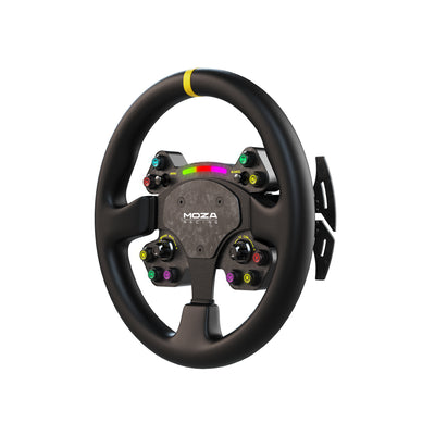 MOZA RS V2 Steering Wheel - zijaanzicht rechts met RGB RPM indicator, 10 RGB drukknoppen, 2 joysticks, 2 encoderwielen