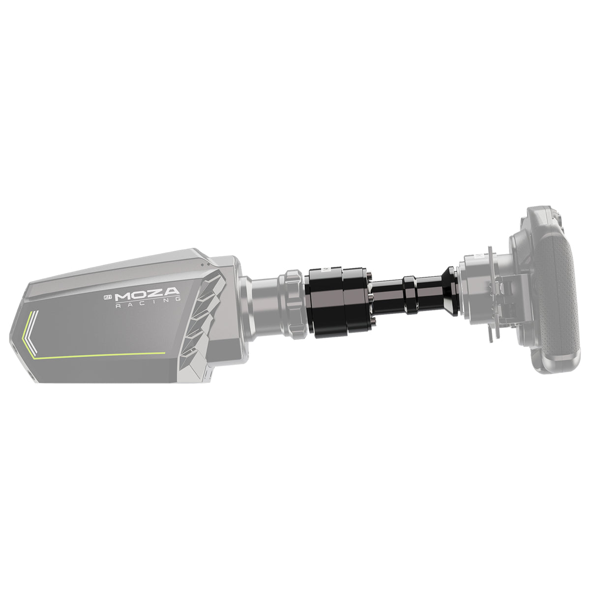 MOZA Wheel Base Extension Rod - preview met MOZA stuur en direct drive wheelbase