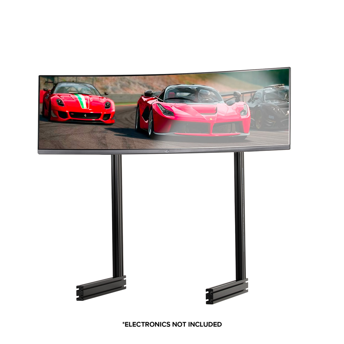 Next Level Racing Elite Free Standing Single Monitor Stand – Black Edition - preview met 49 inch ultra-wide gaming monitor gemonteerd