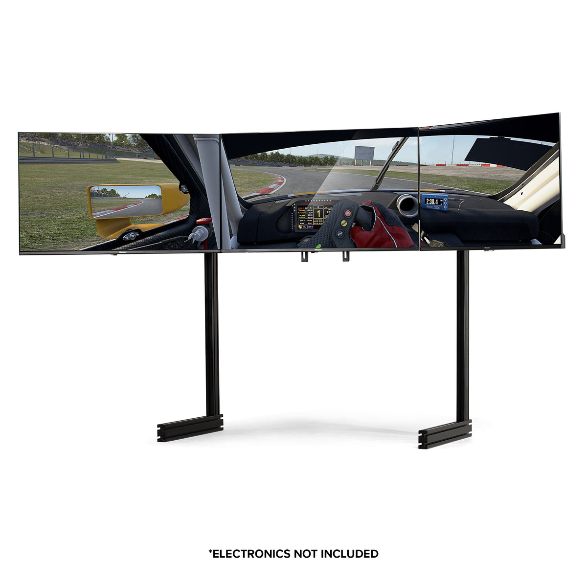 Next Level Racing Elite Free Standing Triple Monitor Stand – Black Edition - preview met drie schermen gemonteerd