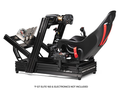 Next Level Racing Elite Series Flight Pack - preview gemonteerd op een F-GT Elite 160 Wheel Plate Edition cockpit met twee flightsticks, een throttle, MOZA direct drive wheelbase, FSR2 stuur, load-cell pedalen en ES1 stoel