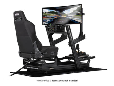 Next Level Racing ERS3 Haptic Feedback Sim Racing Seat - preview op GT Elite Lite cockpit met MOZA direct drive wheelbase, FSR2 stuur, CRP2 pedalen, Elite Direct Monitor Mount en 49 inch ultra-wide gaming monitor