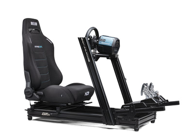 Next Level Racing ERS3 Hypercool Sim Racing Seat - preview gemonteerd op de GT Elite Lite Wheel Plate Edition cockpit met een Thrustmaster direct drive wheelbase, stuur en TLCM load-cell pedalen