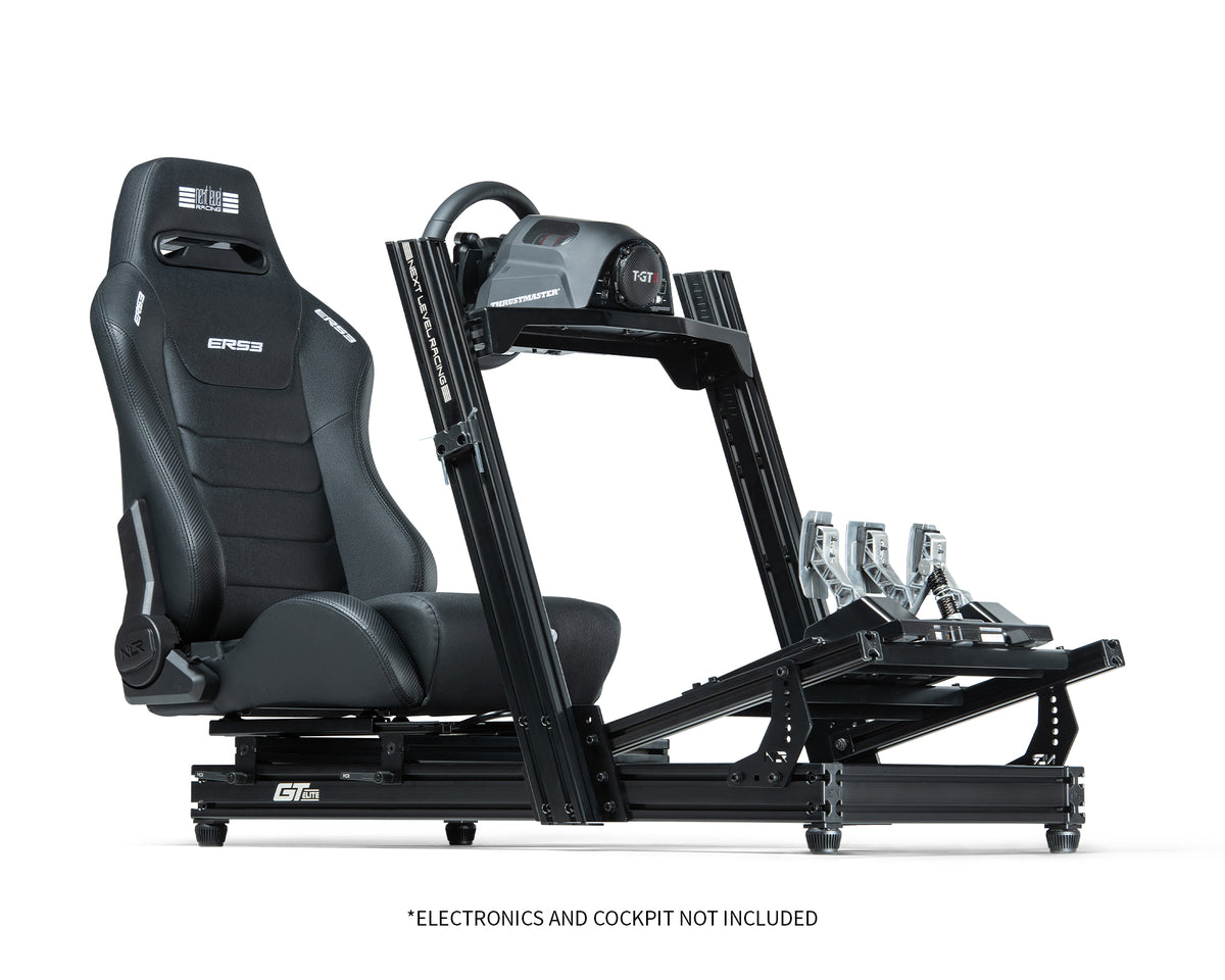 Next Level Racing ERS3 Sim Racing Seat - preview op GT Elite lite cockpit met een Thrustmaster stuur- en pedaalsysteem